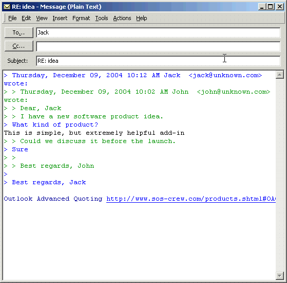 Outlook Advanced Quoting Add-In Screenshot